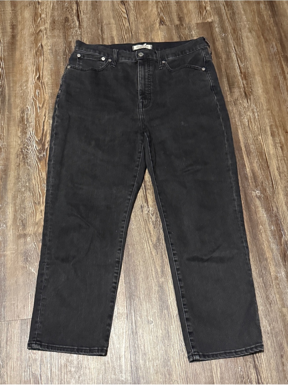 Madewell Classic Straight Jeans Women's 30 High Rise Cropped in Black Rinse Wash